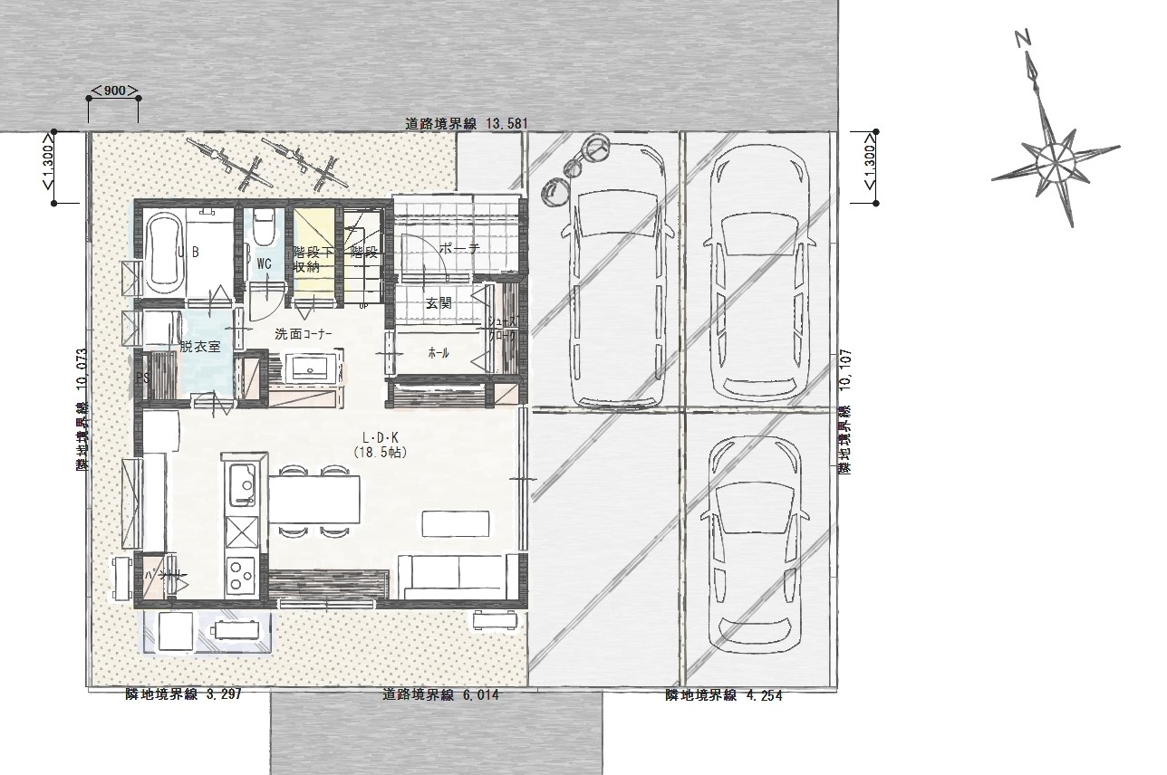 松山市清住Ａ　建売住宅　3,350万円 見取り図：建物配置図