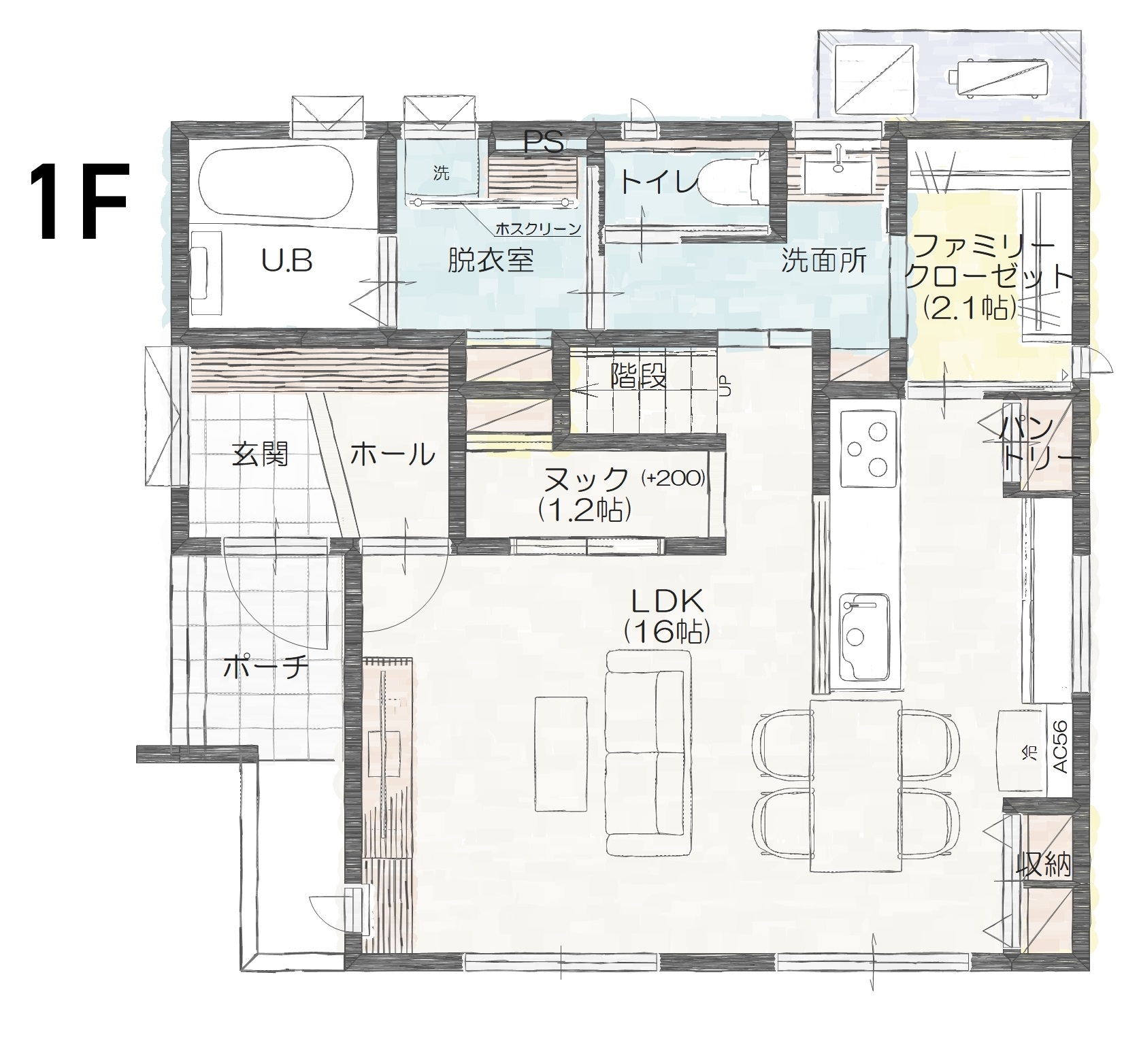 伊予郡松前町筒井Ｃ　建売住宅　3,680万円 見取り図：１階