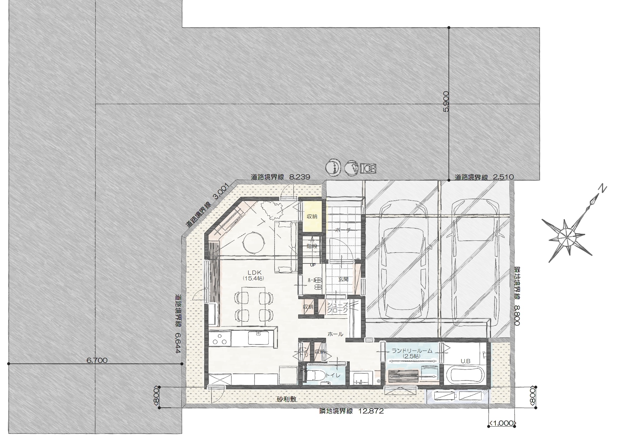西区小針４丁目Ａ　建売住宅　3,765万円 見取り図：建物配置図