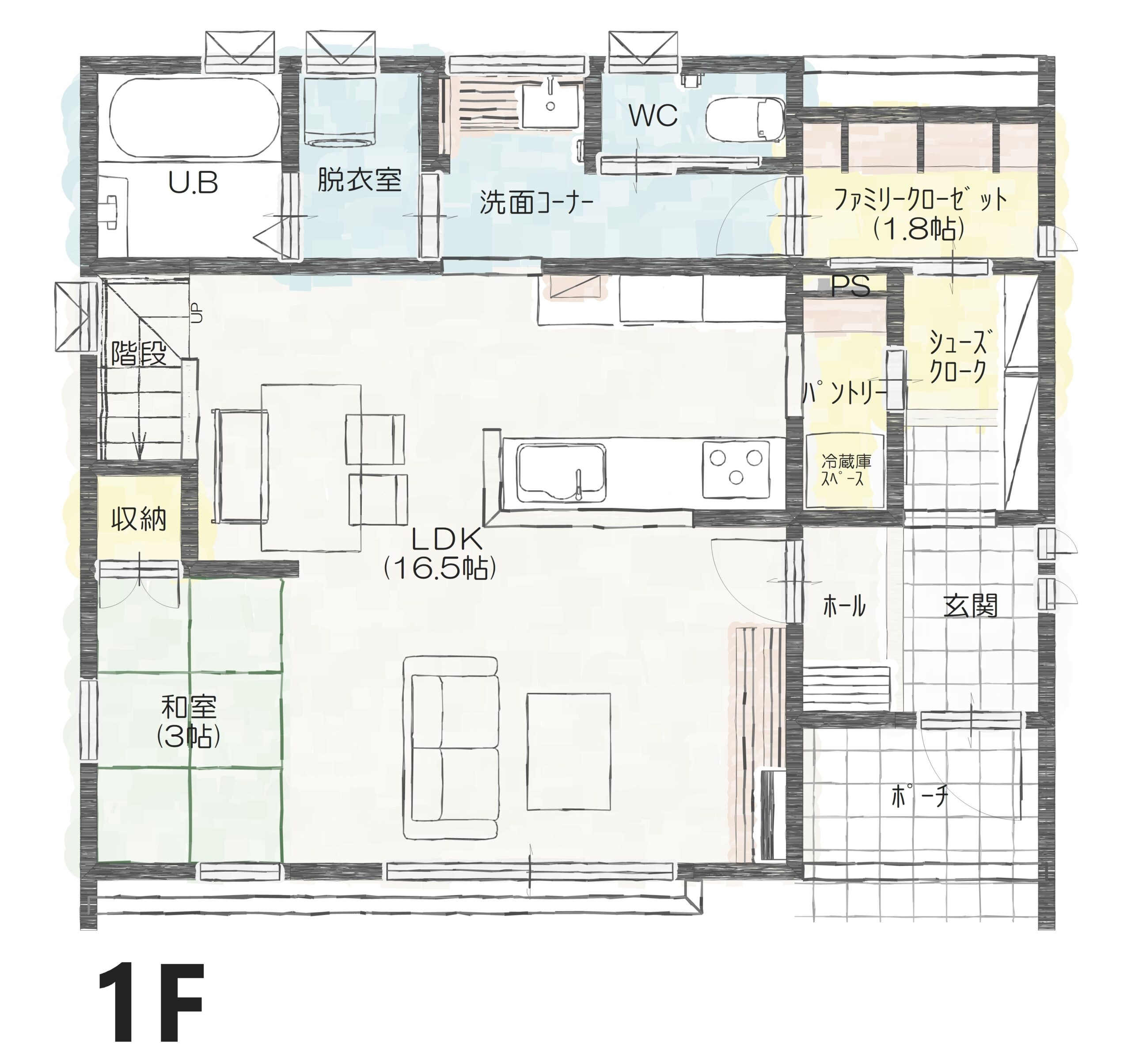 甲府市上町Ｌ　建売住宅　3,558万円 見取り図：１階