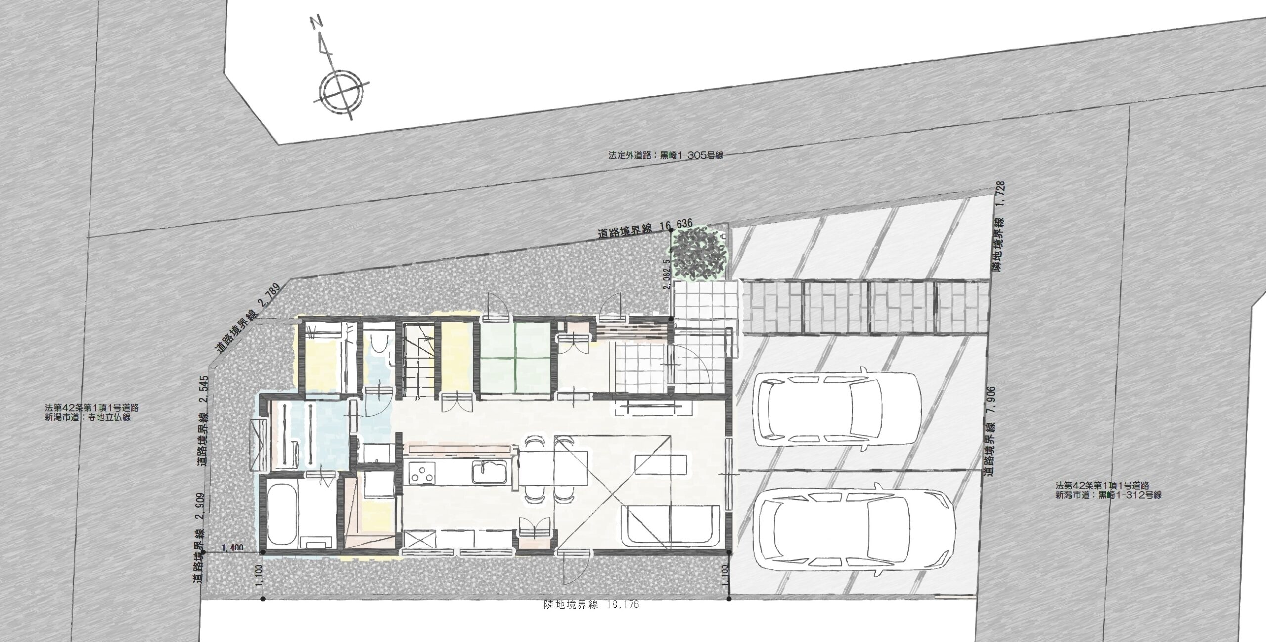 西区寺地Ｃ　建売住宅　3,950万円 見取り図：建物配置図