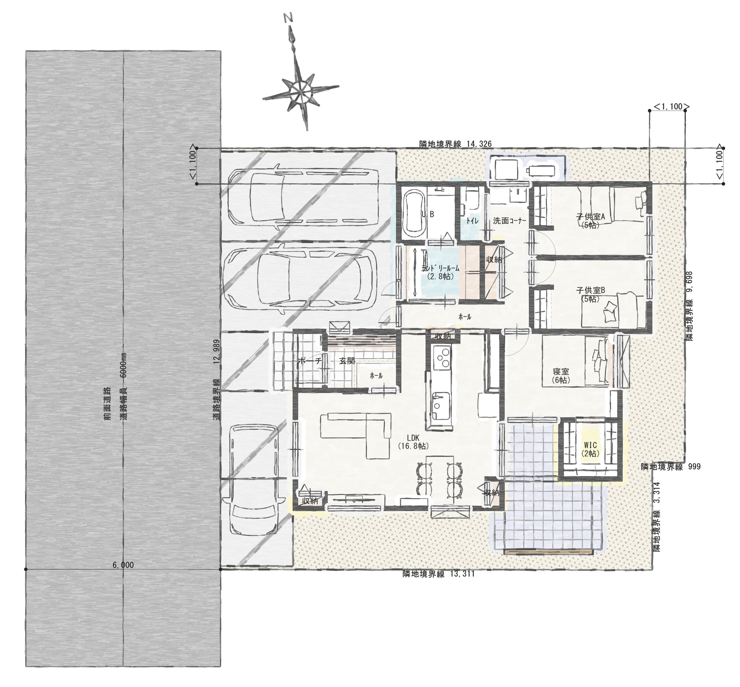 高松市三谷町Ｃ　建売住宅　3,188万円 見取り図：建物配置図
