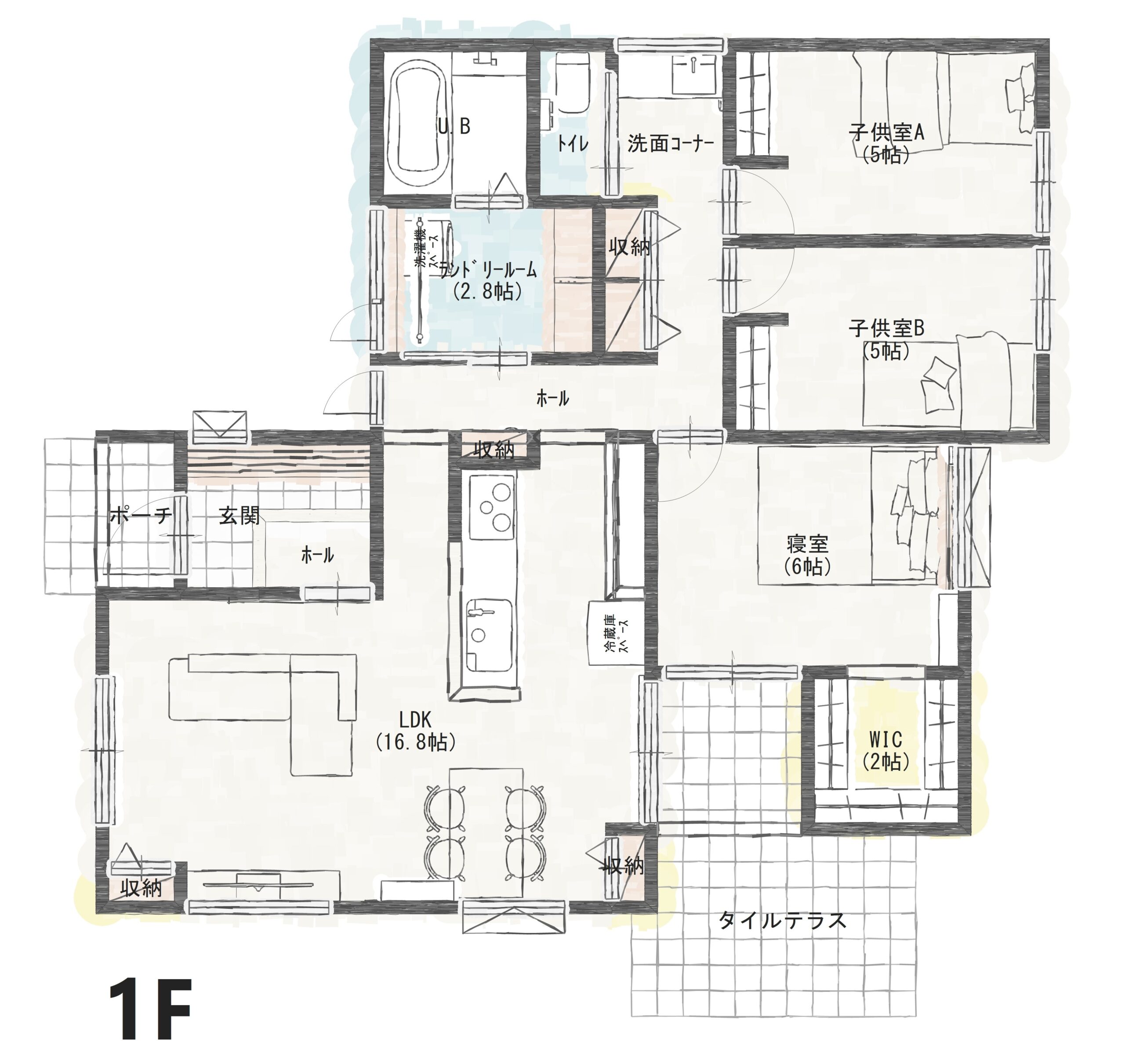高松市三谷町Ｃ　建売住宅　3,188万円 見取り図：間取り全体