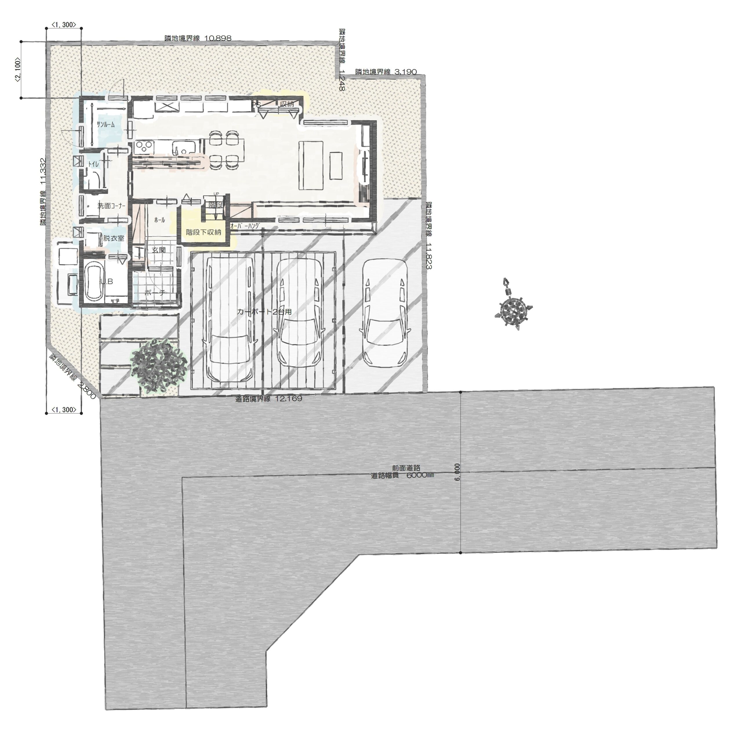 長岡市上除町Ａ　建売住宅　3,216万円 見取り図：建物配置図