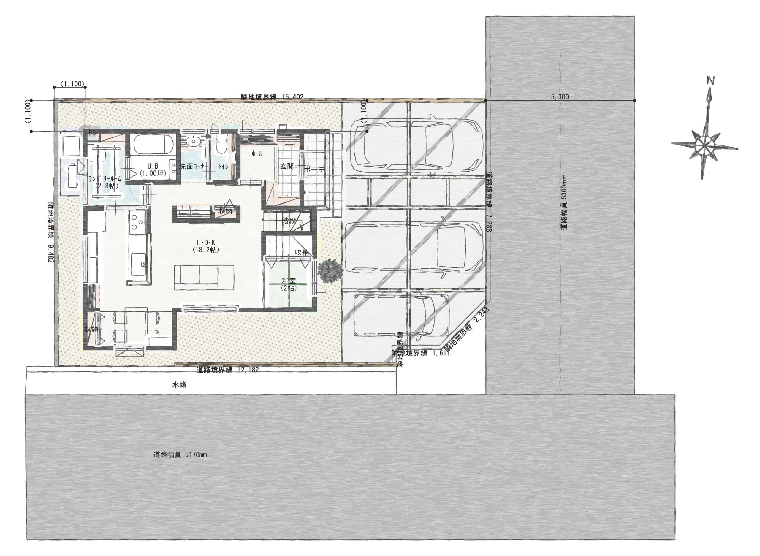 松山市東垣生町Ａ　建売住宅　4,300万円 見取り図：建物配置図