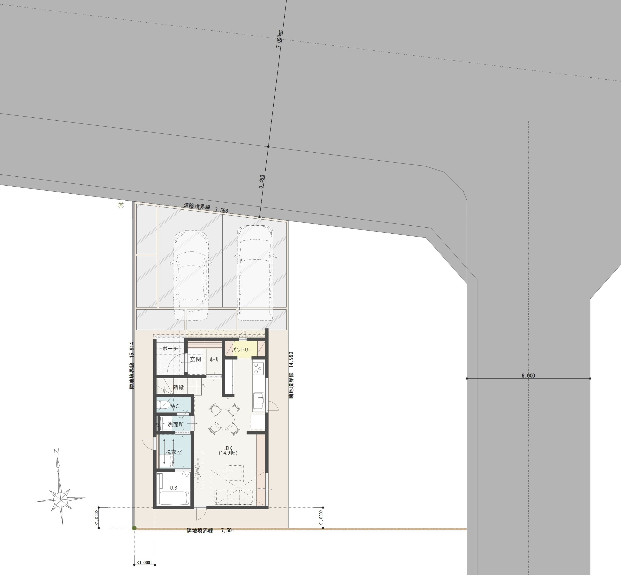 西区ときめき西Ｆ　建売住宅　3,735万円 見取り図：建物配置図
